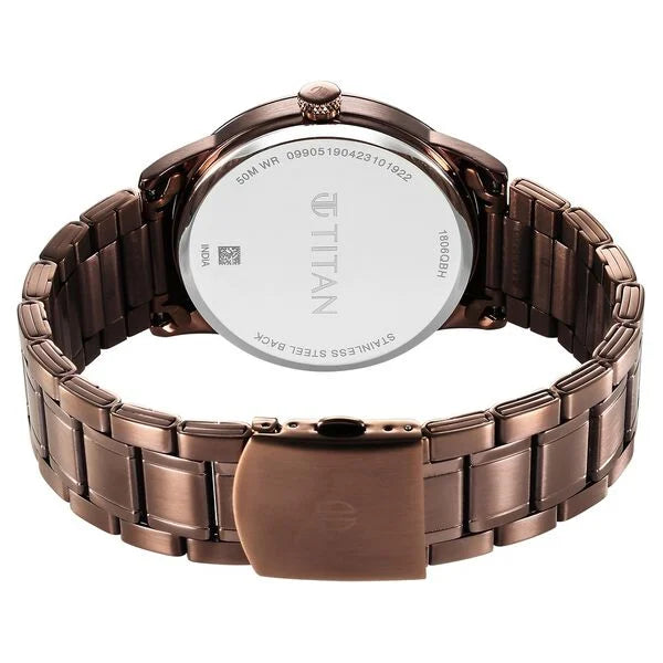 Titan Neo Splash Brown Dial Analog with Date Stainless Steel Strap Watch for Men | 1806QM03 | Men's Watch