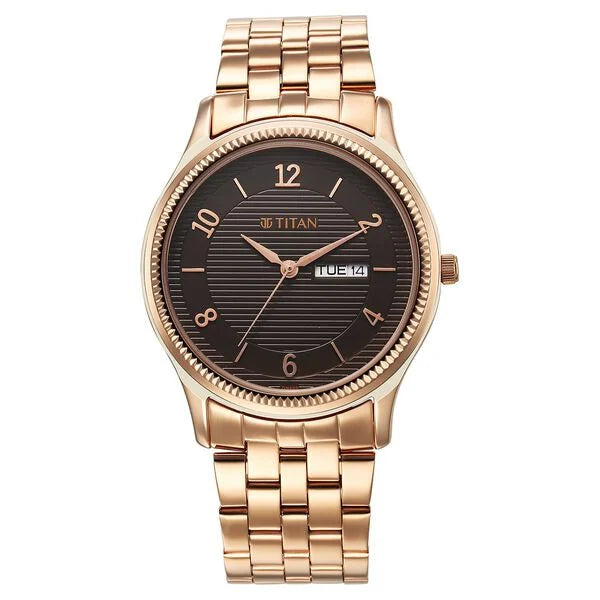 Titan Karishma Brown Dial Analog with Day and Date Stainless Steel Strap Watch for Men | NS1824WM01 | Men's Watch