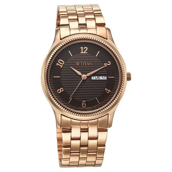 Titan Karishma Brown Dial Analog with Day and Date Stainless Steel Strap Watch for Men | NS1824WM01 | Men's Watch