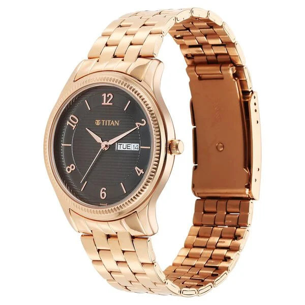 Titan Karishma Brown Dial Analog with Day and Date Stainless Steel Strap Watch for Men | NS1824WM01 | Men's Watch