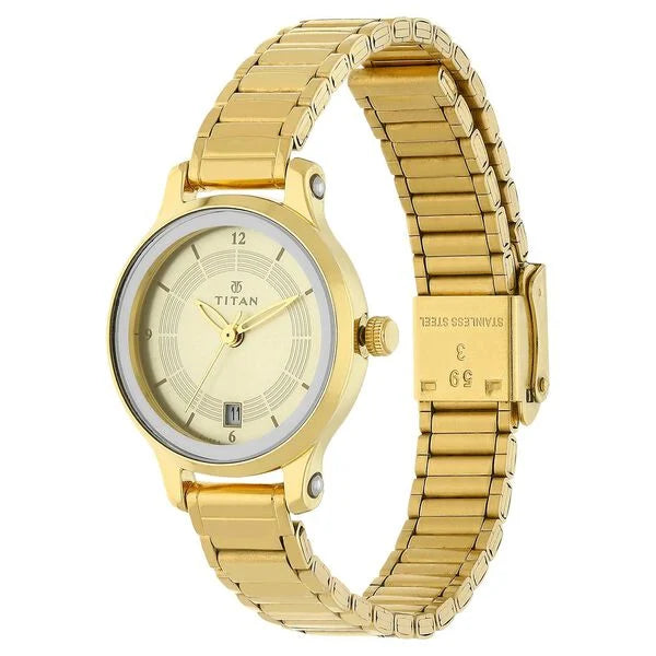 Titan Quartz Analog Champagne Dial Stainless Steel Strap Watch for Women | NL2602BM03 | Women's Watch