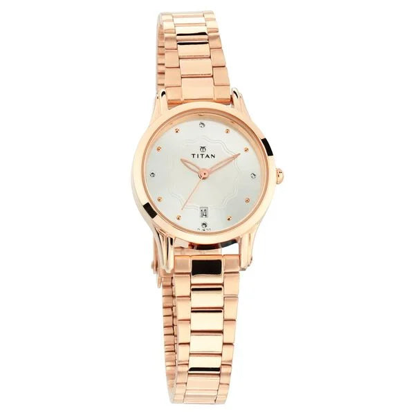 Titan Quartz Analog with Date Silver Dial Metal Strap Watch for Women | NT2628WM01 | Women's Watch