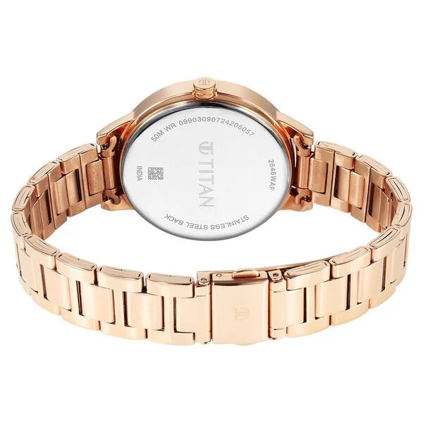 Titan Razzle Dazzle Quartz Analog with Day and Date Pink Dial Rose Gold Stainless Steel Strap Watch For Women | 2648WM08 | Women's Watch