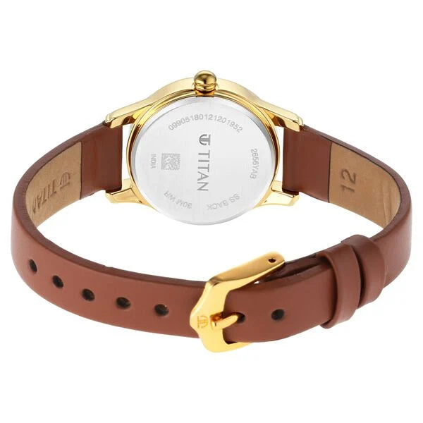 Titan Lagan White Dial Analog with Day and Date Leather Strap Watch for Women | NT2656YL01
| Women's Watch
