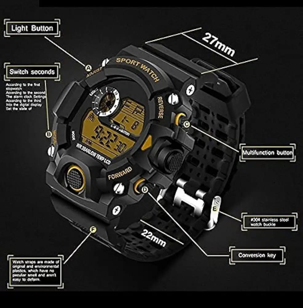 Digital Boy's Silicone Watch (Red Dial Black Colored Strap)