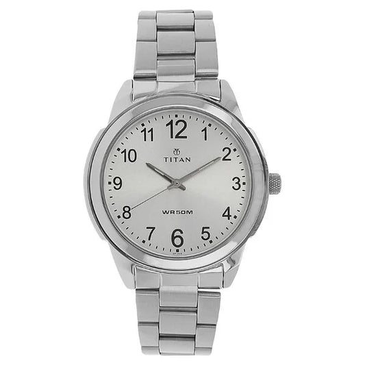 Titan Analog White Dial Quartz Metal Strap watch for Men | NT1585SM04 | Men's Watch