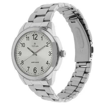 Titan Analog White Dial Quartz Metal Strap watch for Men | NT1585SM04 | Men's Watch