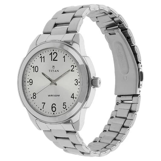 Titan Analog White Dial Quartz Metal Strap watch for Men | NT1585SM04 | Men's Watch