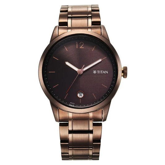 Titan Neo Splash Brown Dial Analog with Date Stainless Steel Strap Watch for Men | 1806QM03 | Men's Watch