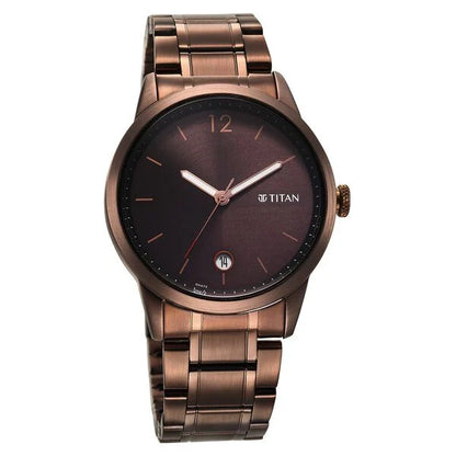 Titan Neo Splash Brown Dial Analog with Date Stainless Steel Strap Watch for Men | 1806QM03 | Men's Watch