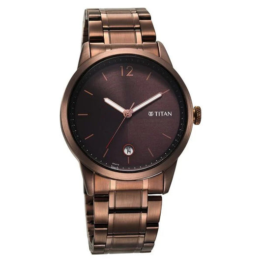 Titan Neo Splash Brown Dial Analog with Date Stainless Steel Strap Watch for Men | 1806QM03 | Men's Watch
