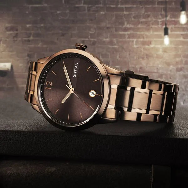 Titan Neo Splash Brown Dial Analog with Date Stainless Steel Strap Watch for Men | 1806QM03 | Men's Watch