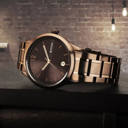 Titan Neo Splash Brown Dial Analog with Date Stainless Steel Strap Watch for Men | 1806QM03 | Men's Watch