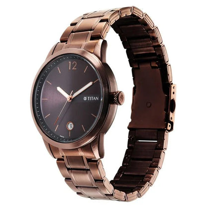 Titan Neo Splash Brown Dial Analog with Date Stainless Steel Strap Watch for Men | 1806QM03 | Men's Watch