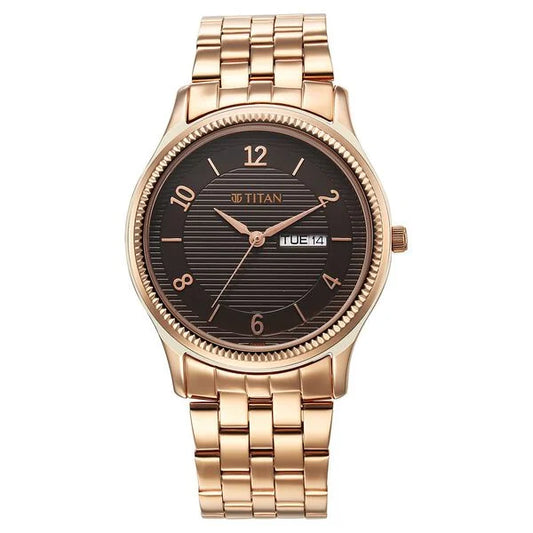 Titan Karishma Brown Dial Analog with Day and Date Stainless Steel Strap Watch for Men | NS1824WM01 | Men's Watch