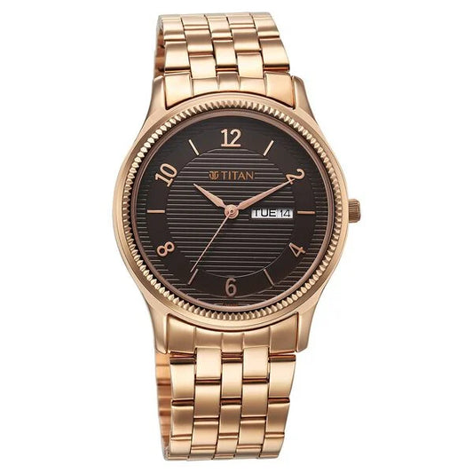 Titan Karishma Brown Dial Analog with Day and Date Stainless Steel Strap Watch for Men | NS1824WM01 | Men's Watch