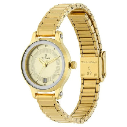 Titan Quartz Analog Champagne Dial Stainless Steel Strap Watch for Women | NL2602BM03 | Women's Watch