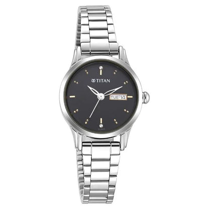 Titan Lagan Black Dial Analog with Day and Date Metal Strap Watch for Women| Women's Watch