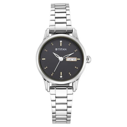 Titan Lagan Black Dial Analog with Day and Date Metal Strap Watch for Women| Women's Watch