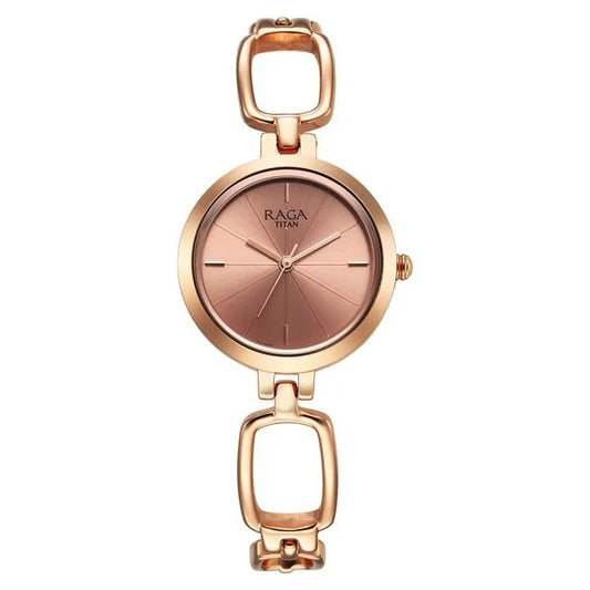 Titan Raga Quartz Analog Rose Gold Round Dial Rose Gold Metal Strap Watch For Women | NT2725WM01 | Women's Watch