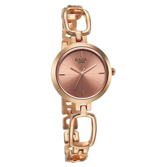 Titan Raga Quartz Analog Rose Gold Round Dial Rose Gold Metal Strap Watch For Women | NT2725WM01 | Women's Watch