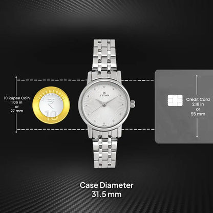 Titan Quartz Analog Silver Dial Stainless Steel Strap Watch for Women | NT2593SM01 | Women's Watch