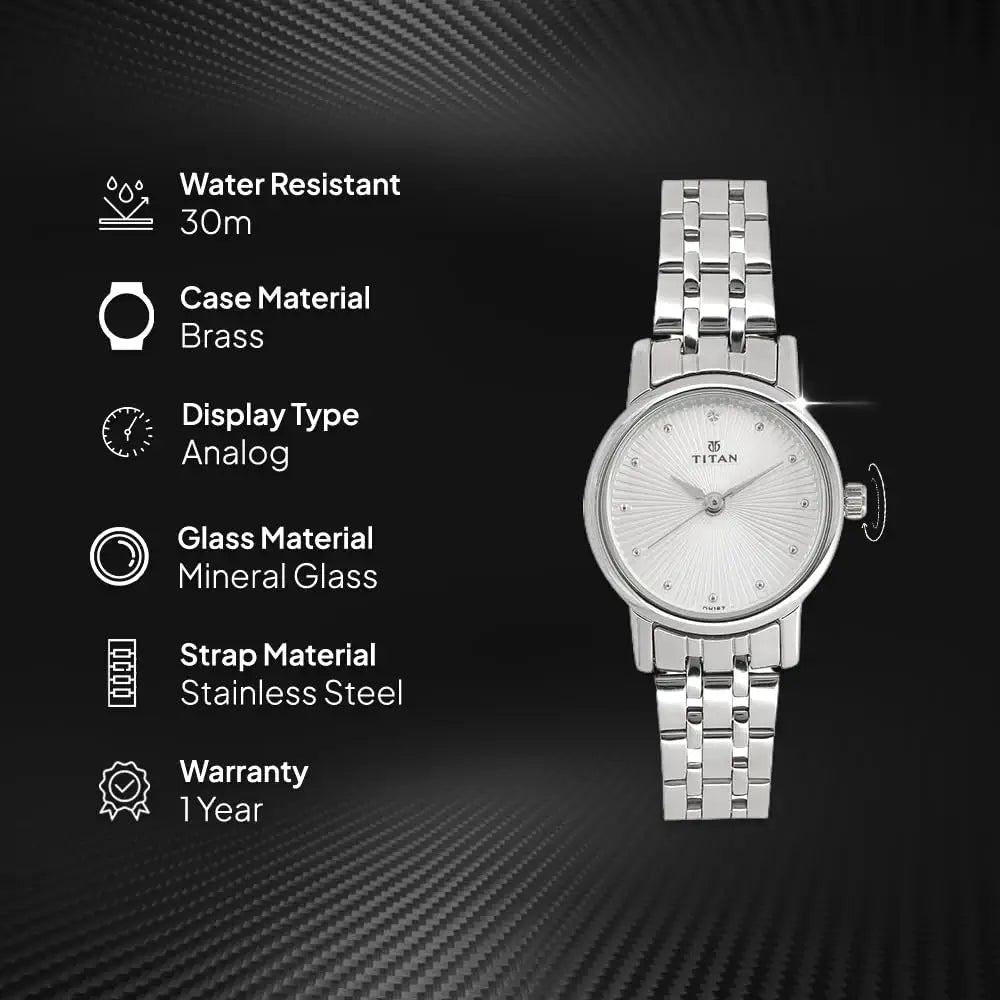 Titan Quartz Analog Silver Dial Stainless Steel Strap Watch for Women | NT2593SM01 | Women's Watch
