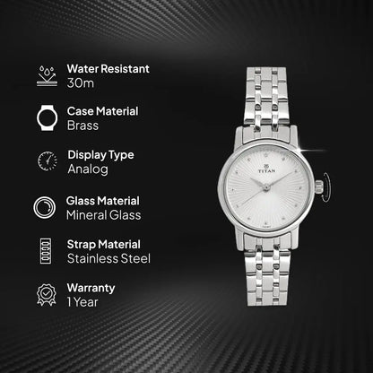 Titan Quartz Analog Silver Dial Stainless Steel Strap Watch for Women | NT2593SM01 | Women's Watch
