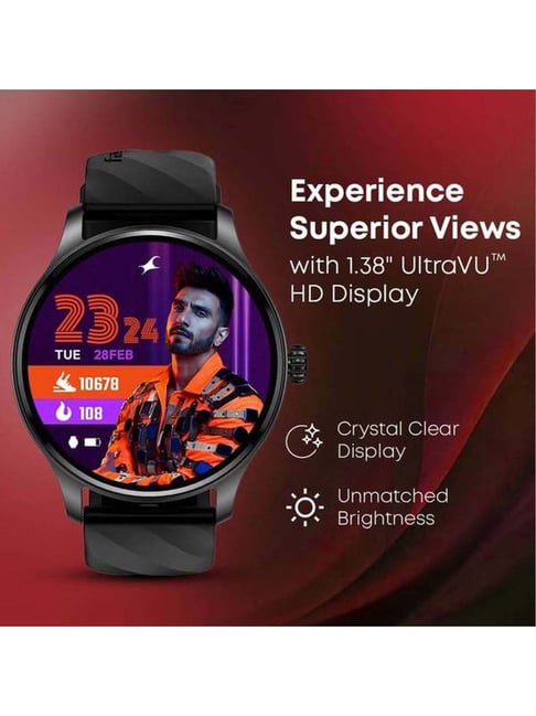 Fastrack | Jupiter R1 Round Smartwatch with SingleSync BT Calling Upto 5 Day Battery, IP68(Black)