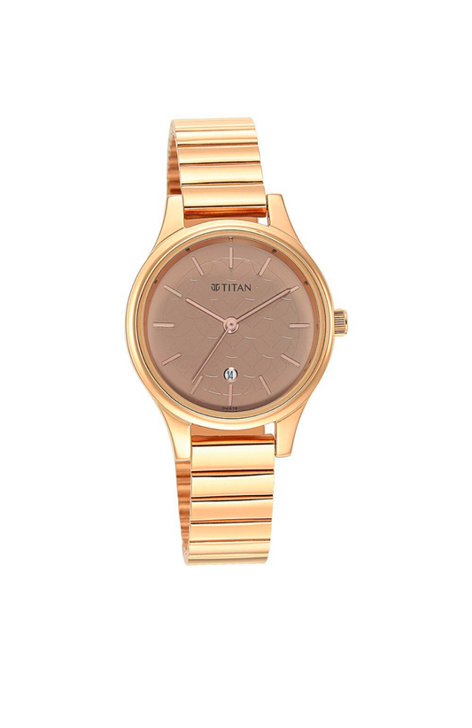 Titan Karishma Brown Dial Metal Strap Analog Watch for Women-NT2679WM01 | Women's Wrist Watch