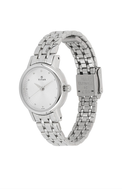 Titan Quartz Analog Silver Dial Stainless Steel Strap Watch for Women | NT2593SM01 | Women's Watch