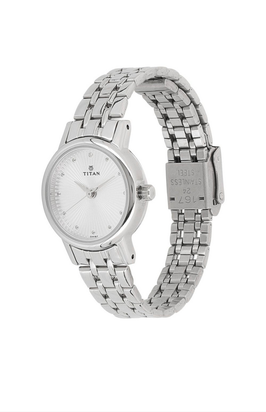 Titan Quartz Analog Silver Dial Stainless Steel Strap Watch for Women | NT2593SM01 | Women's Watch