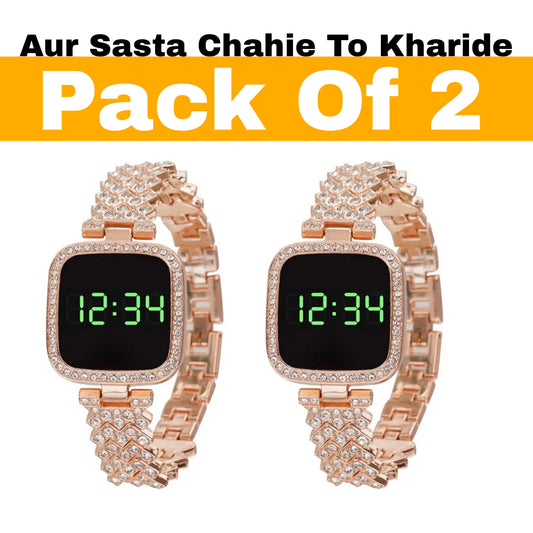 mKotwal.com Combo of 2 Luxurious Rose Gold LED Bracelet Watch with Diamonds Digital Stylish Modern Fashionable Watch for Women & Girls Elegant Rhinestone Crystal-Studded Watches for Girls