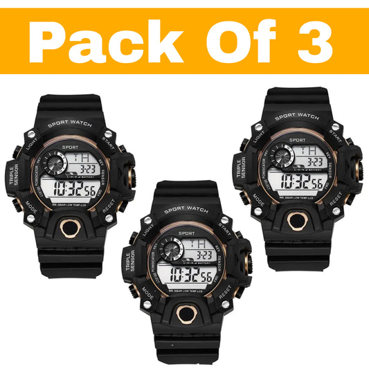 myKotwal 3 Combo Digital Sport Unisex Silicone Watch (Black Colored Strap)