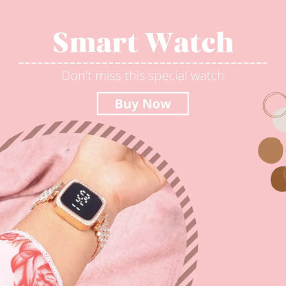 mKotwal.com Combo of 2 Luxurious Rose Gold LED Bracelet Watch with Diamonds Digital Stylish Modern Fashionable Watch for Women & Girls Elegant Rhinestone Crystal-Studded Watches for Girls
