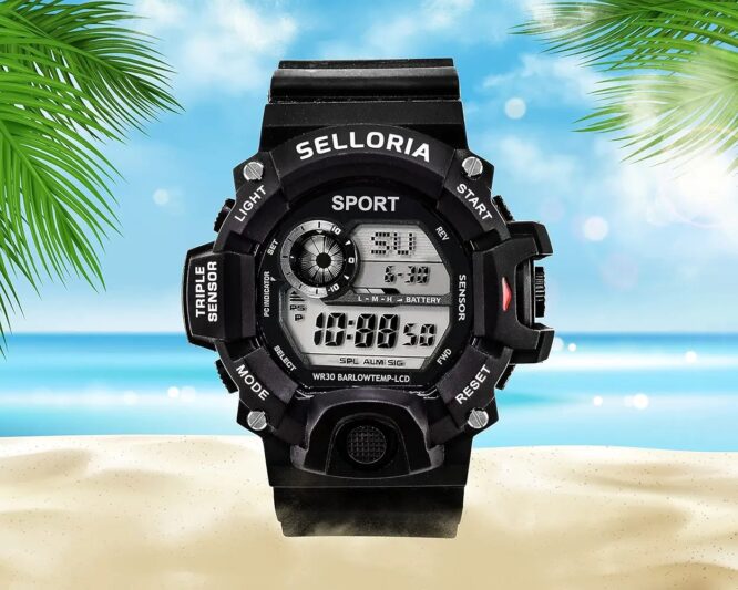 Digital Boy's Silicone Watch (Red Dial Black Colored Strap)