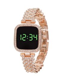 Luxurious Rose Gold LED Bracelet Watch with Diamonds Watch for Women & Girls