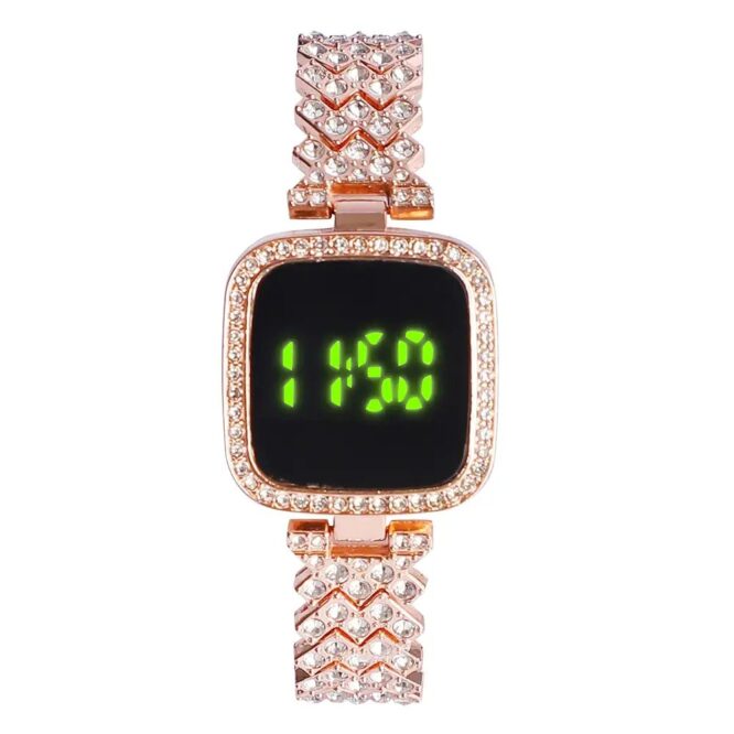 Luxurious Rose Gold LED Bracelet Watch with Diamonds Watch for Women & Girls - Image 3