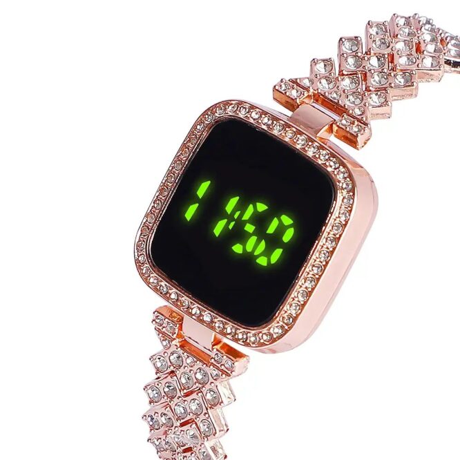 Luxurious Rose Gold LED Bracelet Watch with Diamonds Watch for Women & Girls - Image 7