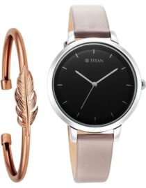 Titan Purple Stackables Quartz Analog Grey Dial Stainless Steel Strap Watch for Women