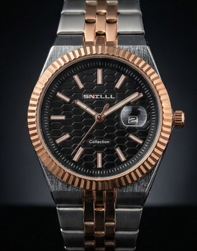 Snille Men’s Multifunction Metal Strap Watch – Premium Workwear Collection “Two-Tone (Rosegold + Silver)”