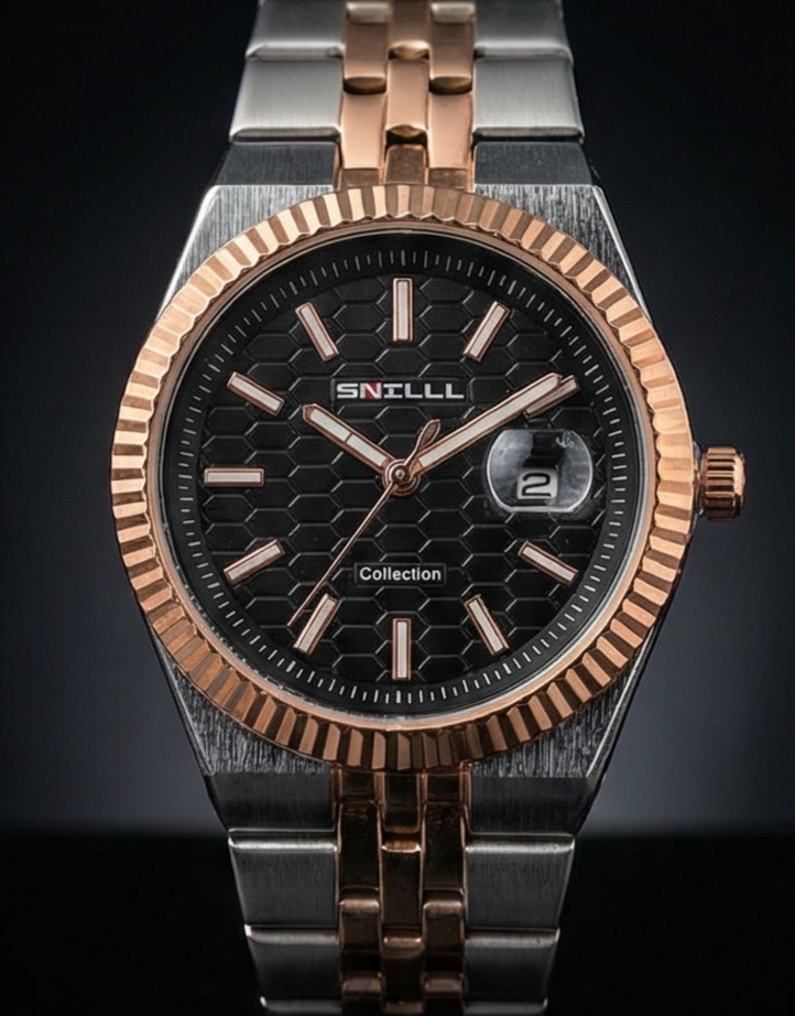 Snille Men’s Multifunction Metal Strap Watch – Premium Workwear Collection “Two-Tone (Rosegold + Silver)”