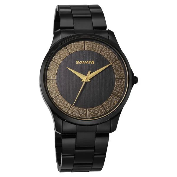 Sonata Traditional Essentials Quartz Analog Multicoloured Dial Black Metal Strap Watch For Men | NU77163NM01W - Image 2