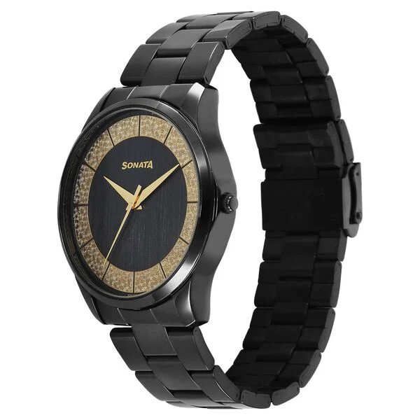 Sonata Traditional Essentials Quartz Analog Multicoloured Dial Black Metal Strap Watch For Men | NU77163NM01W - Image 3
