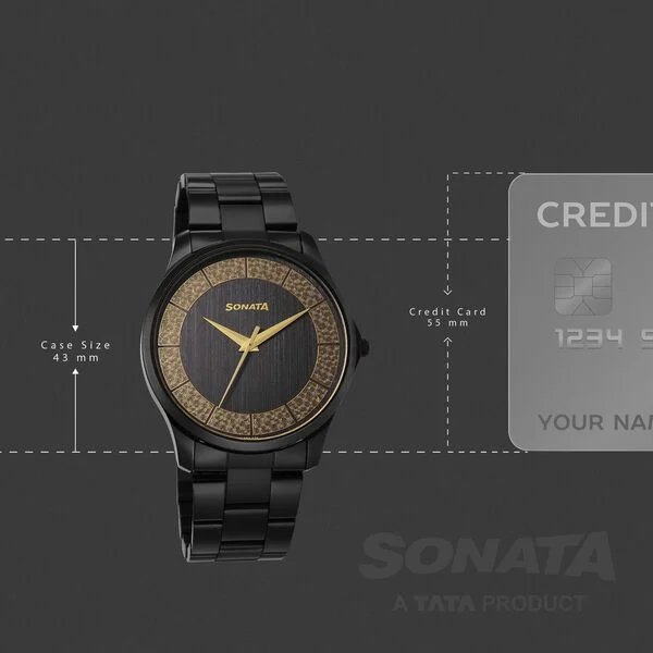 Sonata Traditional Essentials Quartz Analog Multicoloured Dial Black Metal Strap Watch For Men | NU77163NM01W - Image 5
