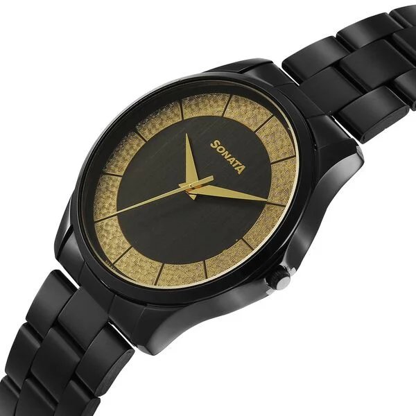 Sonata Traditional Essentials Quartz Analog Multicoloured Dial Black Metal Strap Watch For Men | NU77163NM01W - Image 6