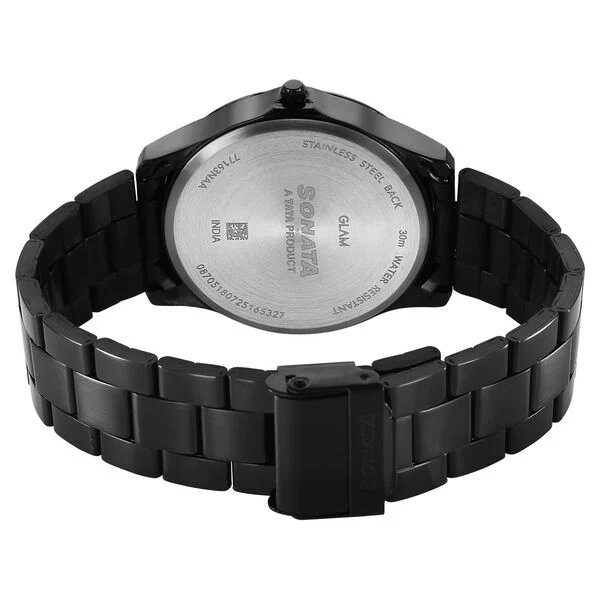 Sonata Traditional Essentials Quartz Analog Multicoloured Dial Black Metal Strap Watch For Men | NU77163NM01W - Image 4