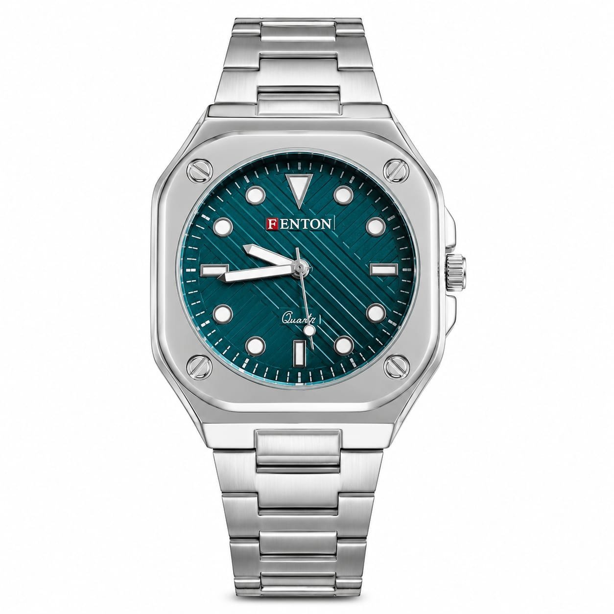 FENTON Men's Premium Analog Quartz Watch | Green Textured Dial | Stainless Steel Strap | Luxury Casual Watch
