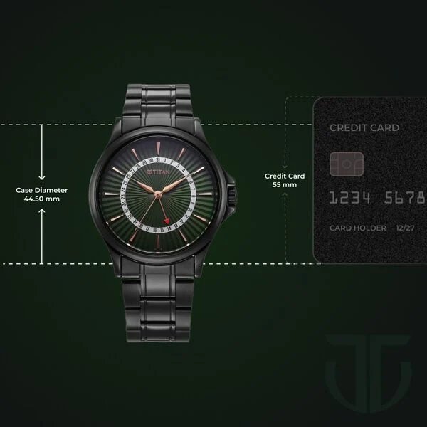 Titan Karishma Quartz Analog with Date Green Dial Stainless Steel Strap Watch For Men - Image 2