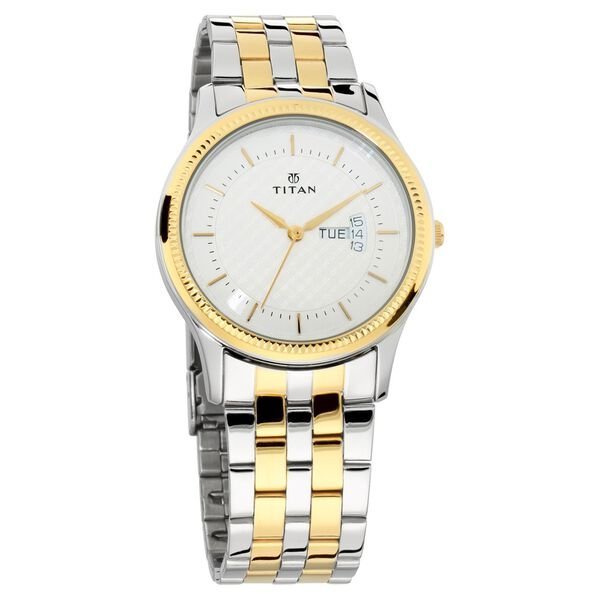 Titan Quartz Analog with Day and Date Silver Dial Stainless Steel Strap Watch for Men - Image 2